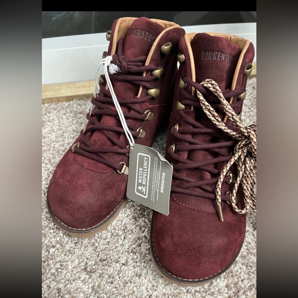 Jackson burgundy suede waterproof Birkenstocks. Women size 7.5/38 women